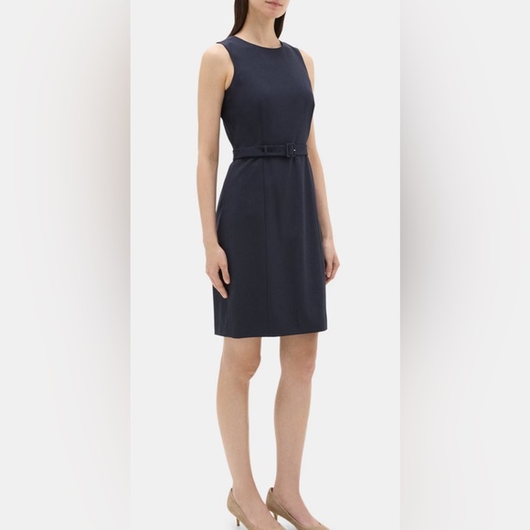 THEORY - Size 4 - Belted Dress In Sevona Stretch Wool - Navy - Picture 3 of 4